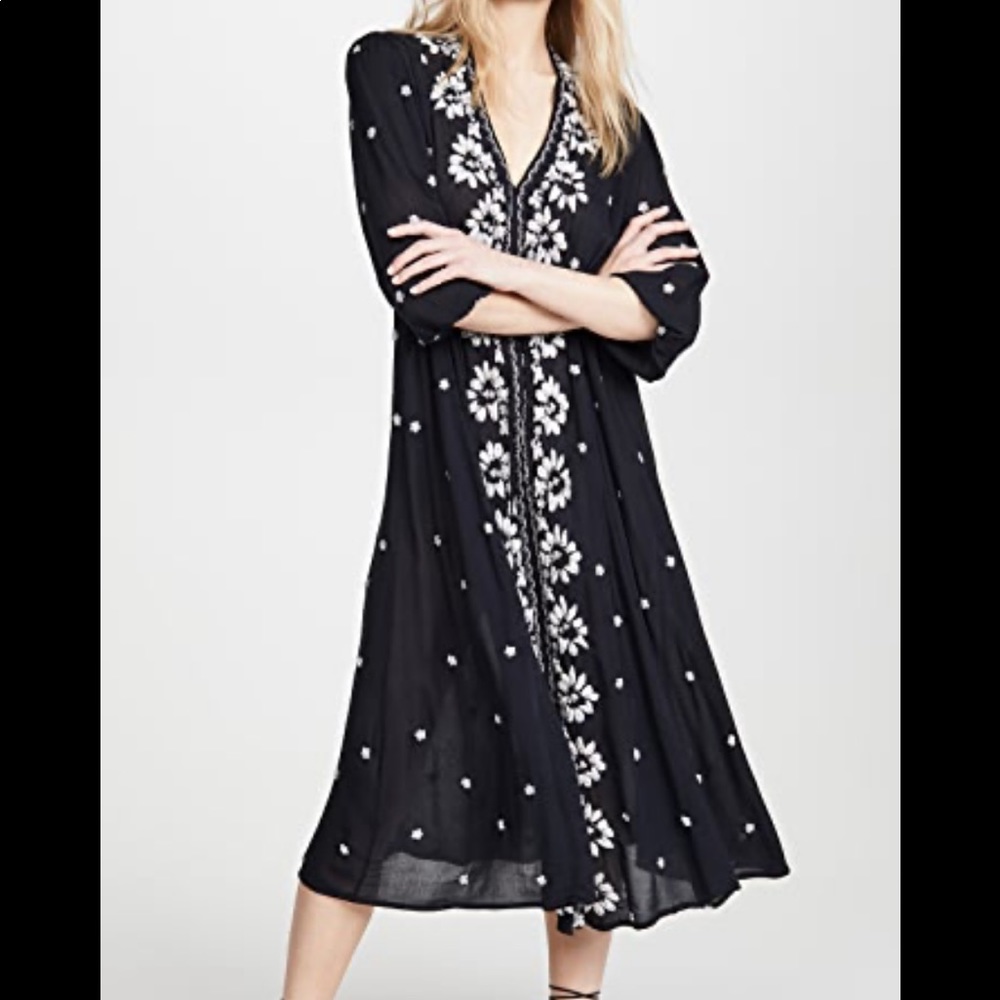 Free People Black Embroidered Fable Dress